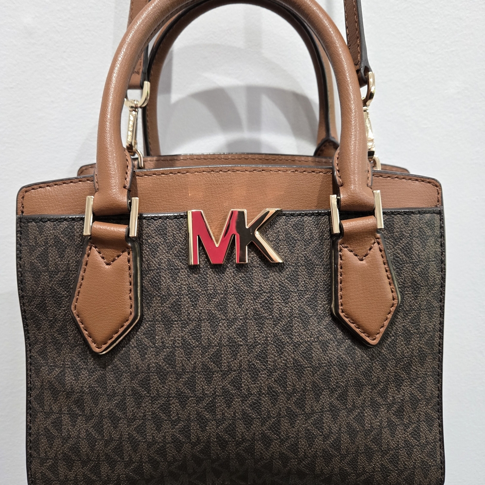 Michael Kors Brown Logo Satchel with Tan Trim